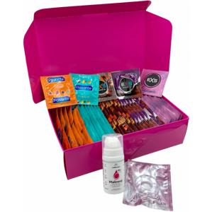 Súprava ochutených kondómov – Tasty pack (72 ks) + SE malinový lubrikačný gél 15 ml + erekčný krúžok