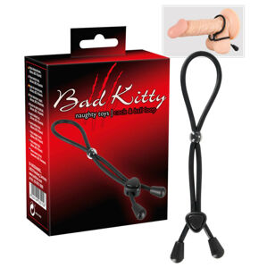 Bad Kitty - silikónový pásik na semenníky a penis (čierny)