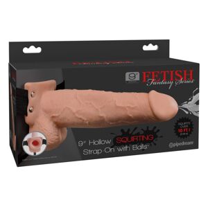 Fetish Strap-On 9 - pripínací, dutý, striekajúci dildo (prírodný)