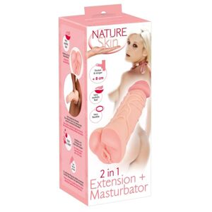 Nature Skin 2in1 Extension + Masturbator Vagina - návlek na penis a masturbátor (telová farba)