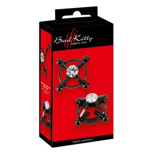 Bad Kitty - skrutkový šperk na bradavky (s kamienkami) - čierny