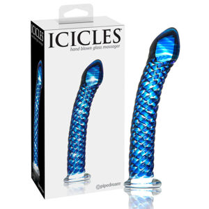 Icicles No. 29 - špirálové sklenené dildo s penisom (modré)