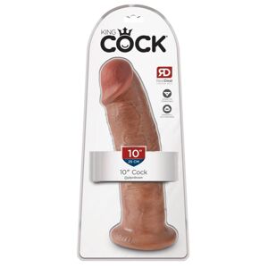 King Cock 10 - veľké dildo so semenníkmi s prísavkou (25cm) - tmavo prírodné