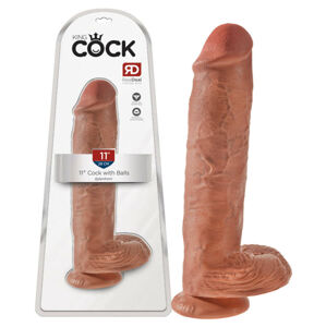 King Cock 11 - veľké upínacie dildo na semenníky (28 cm) - tmavé prírodné