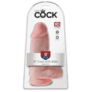 King Cock 9 Chubby - upínacie, testikulárne dildo (23 cm) - prírodné