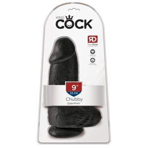 King Cock 9 Chubby - upínacie, testikulárne dildo (23 cm) - čierne