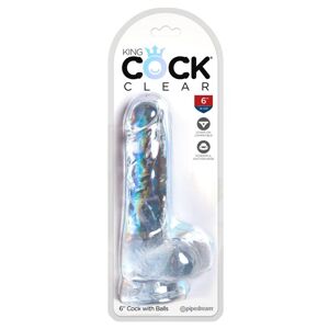 King Cock Clear 6 - malé dildo s semenníkmi (15 cm)