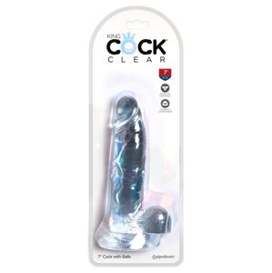 King Cock Clear 7 - upínacie, testikulárne dildo (18 cm)