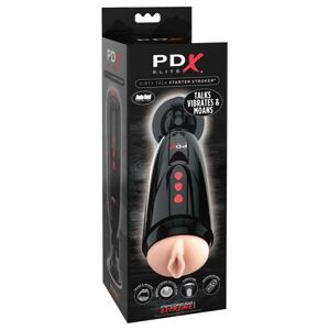 PDX Elite Dirty Talk - dobíjací vibračný masturbátor (čierny)