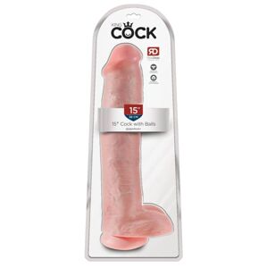 King Cock 15 - gigantické dildo so svorkami na semenníky (38 cm) - prírodné