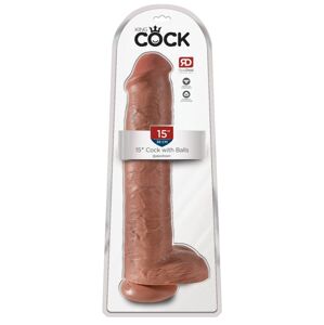 King Cock 15 - gigantické dildo so svorkami na semenníky (38 cm) - tmavé prírodné