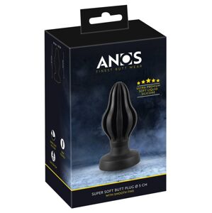 ANOS - super mäkké, rebrované análne dildo - 5 cm (čierne)