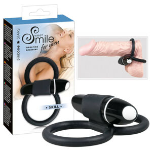 SWEET SMILE Skill - vibračný krúžok na penis a semenníky (čierny)