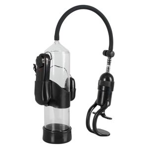 Mister Boner Vibrating - vibračná pumpa na penis (priehľadná-čierna)