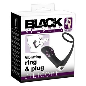 Black Velvet – nabíjací silikónový análny vibrátor s krúžkom na penis (čierny)