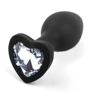 Sunfo - Silikónové análne dildo s kameňom v tvare srdca (čierne a biele)