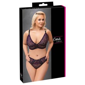Cottelli Curves Plus Size - priehľadná vzorovaná súprava podprsenky (fialová)