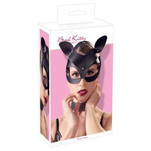 Bad Kitty – koženková mačacia maska s kamienkami - čierna (S-L)