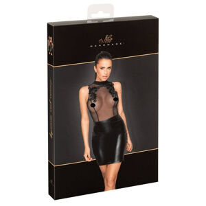 Noir - shiny mini dress with translucent embroidered top (black)