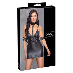 Cottelli Bondage - Lesklé mini šaty s výstrihom (čierne)