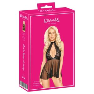 Bozkávateľné - čipkované babydoll šaty s nákrčníkom (čierne)