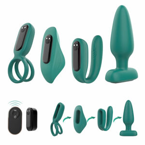 Sex HD - Rechargeable, remote Controlled, 4-Piece Vibrator Set (Turquoise)