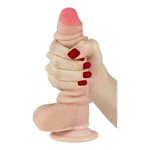 Lovetoy Sliding-Skin - Dual-Layer Suction Cup Dildo - 18cm (Natural)