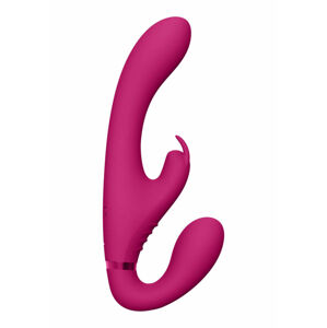 Vive Suki - dobíjací vibrátor bez popruhov so stimulátorom klitorisu so zajačikom (ružový)