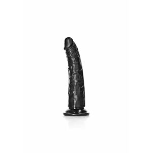 RealRock Slim - realistické dildo s lepivými nožičkami - 15,5 cm (čierne)