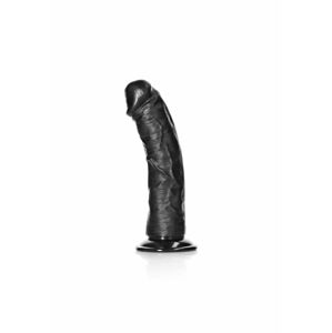 RealRock Curved - zakrivené realistické dildo s lepivými nožičkami - 15,5 cm (čierne)