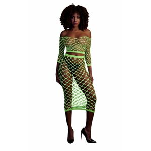 Ouch! - fluorescenčná sieťovaná sukňa a top (neónovo zelená)