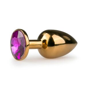 Easytoys Metal No.1 - análny kolík s fialovým kamienkom - zlatý (2,5cm)
