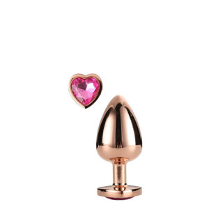 Gleaming Love - hliníkové análne dildo s kameňom v tvare srdca (ružové zlato)