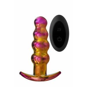 Glamour Glass - sklenený análny vibrátor s korálkami a rádiovým ovládaním (farebný)