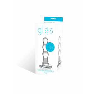 GLAS – vlnité sklenené análne dildo (priehľadné)