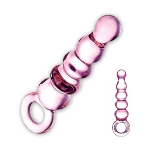 GLAS – klasické sklenené análne dildo s guličkami (ružové)