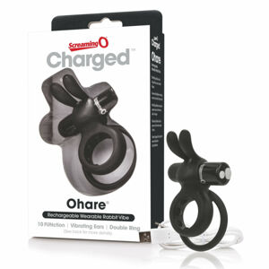 Screaming Charged Ohare - nabíjací krúžok na penis so zajačími uškami (čierny)